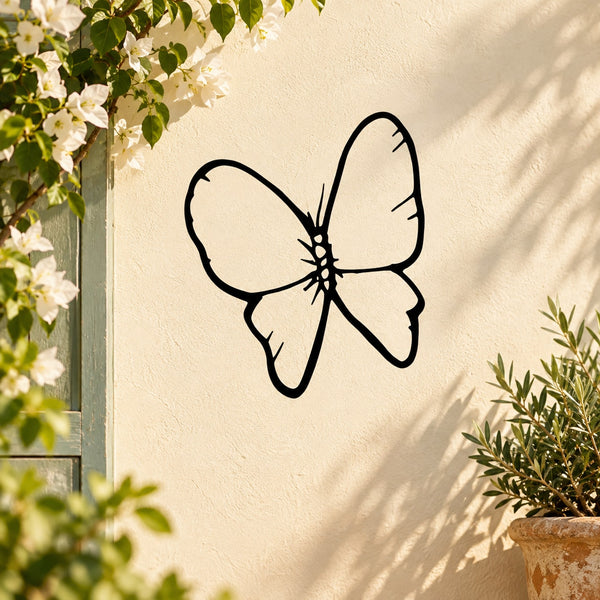 Winged butterfly decal with bold black outline and symmetrical wings