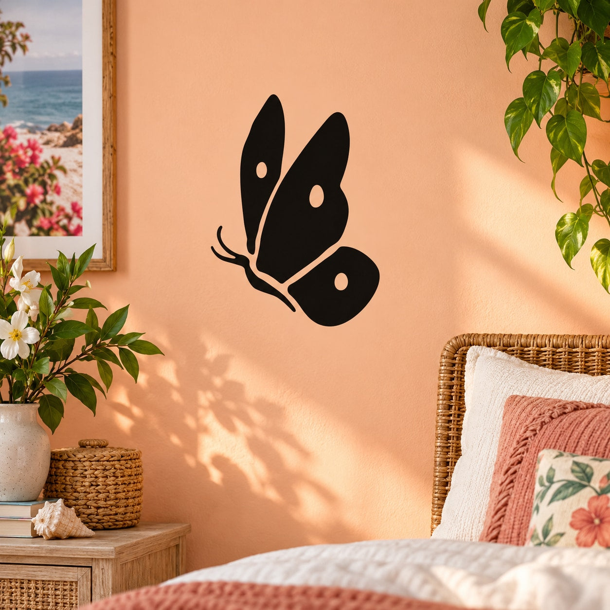 4-piece butterfly wall decal set with black butterfly silhouette