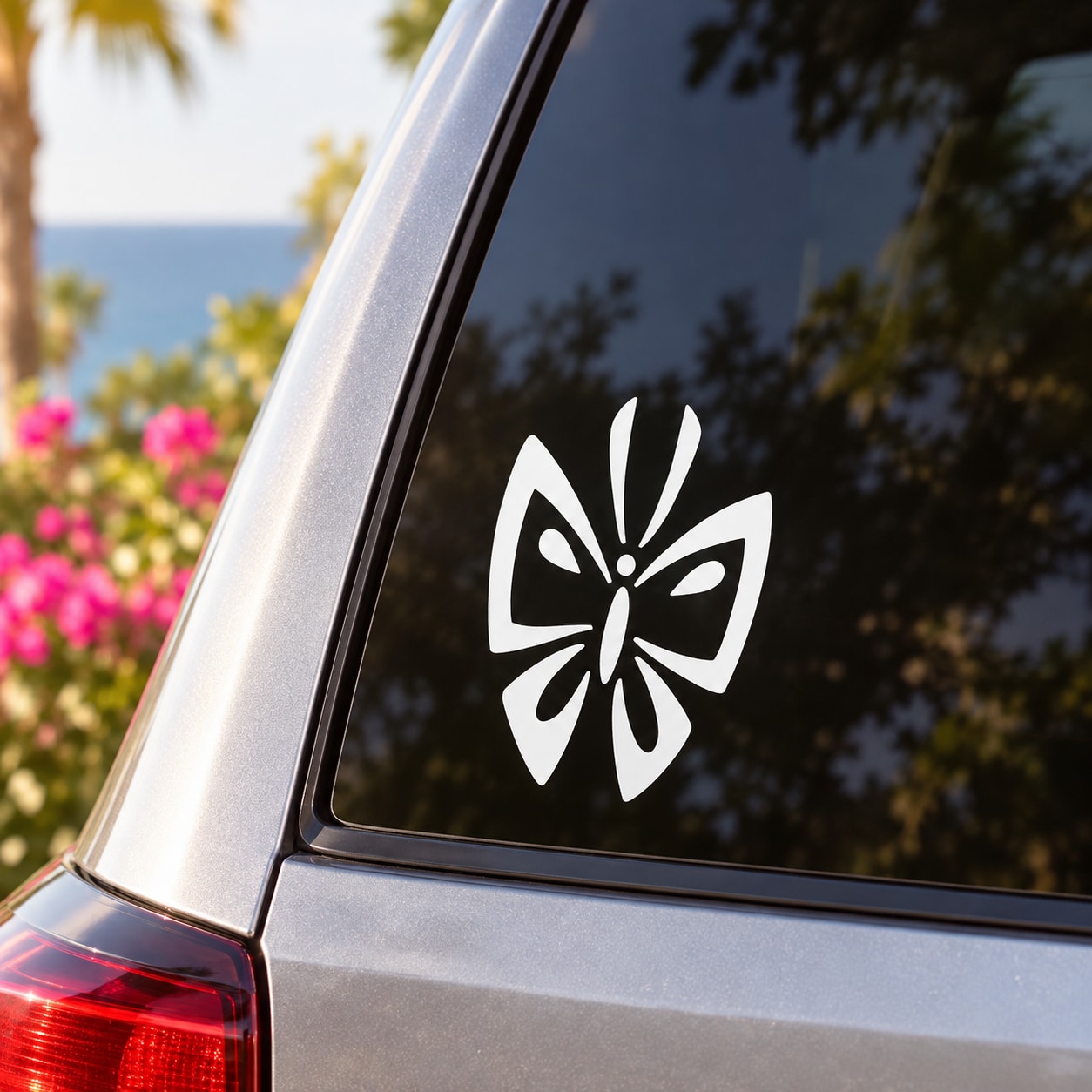 White butterfly decal with central eye design