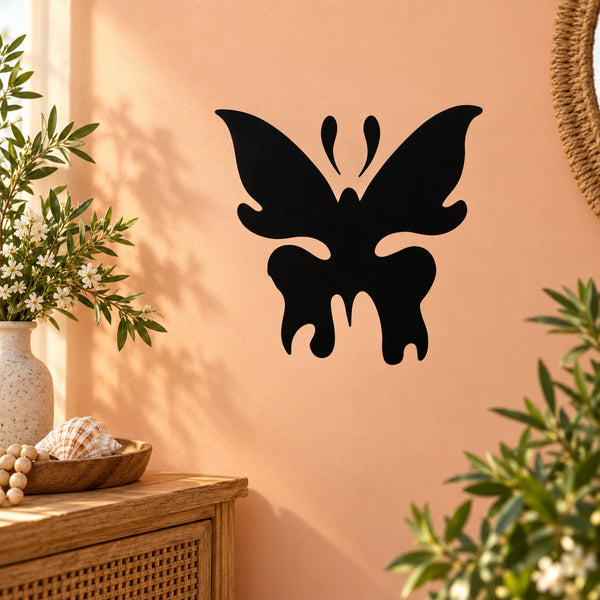 Tribal butterfly silhouette decal, black winged design for wall decoration