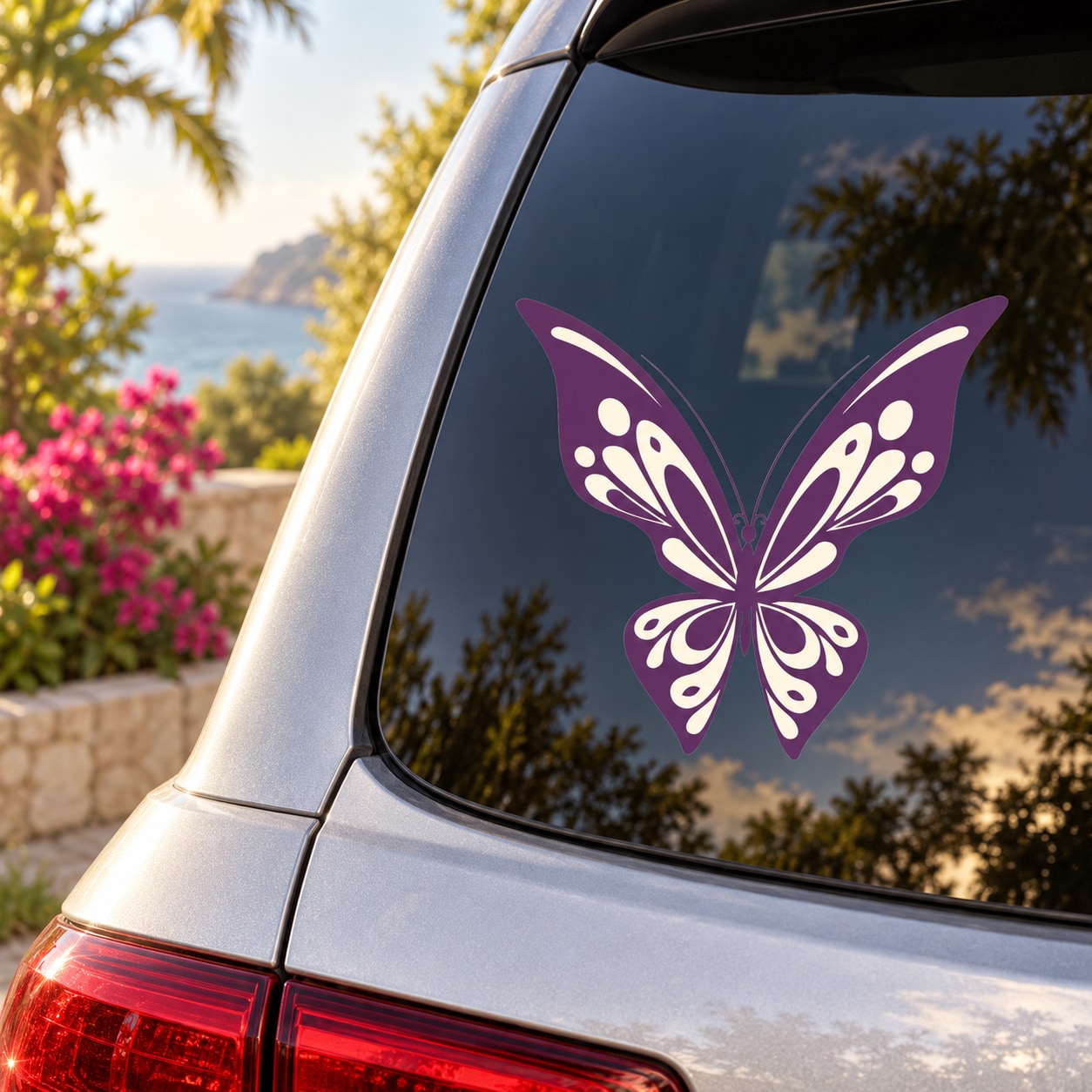 Purple butterfly vinyl decal for car window, decorative wall-style sticker