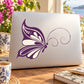 Purple butterfly vinyl decal with decorative swirls, winged design