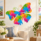 Colorful jigsaw-piece butterfly vinyl wall decal, bright multicolor puzzle wings
