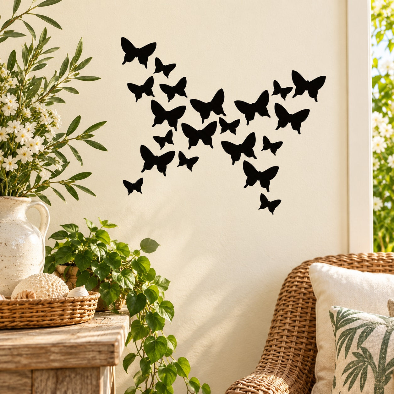 Butterfly wall decal featuring a cluster of black butterflies