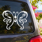 White butterfly vinyl decal with swirling wings and curled body for car or wall