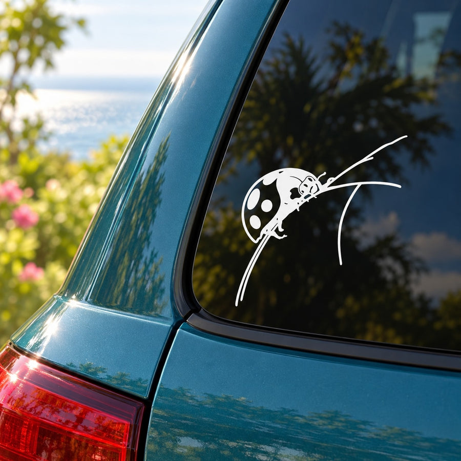 White ladybug-on-stick car window decal