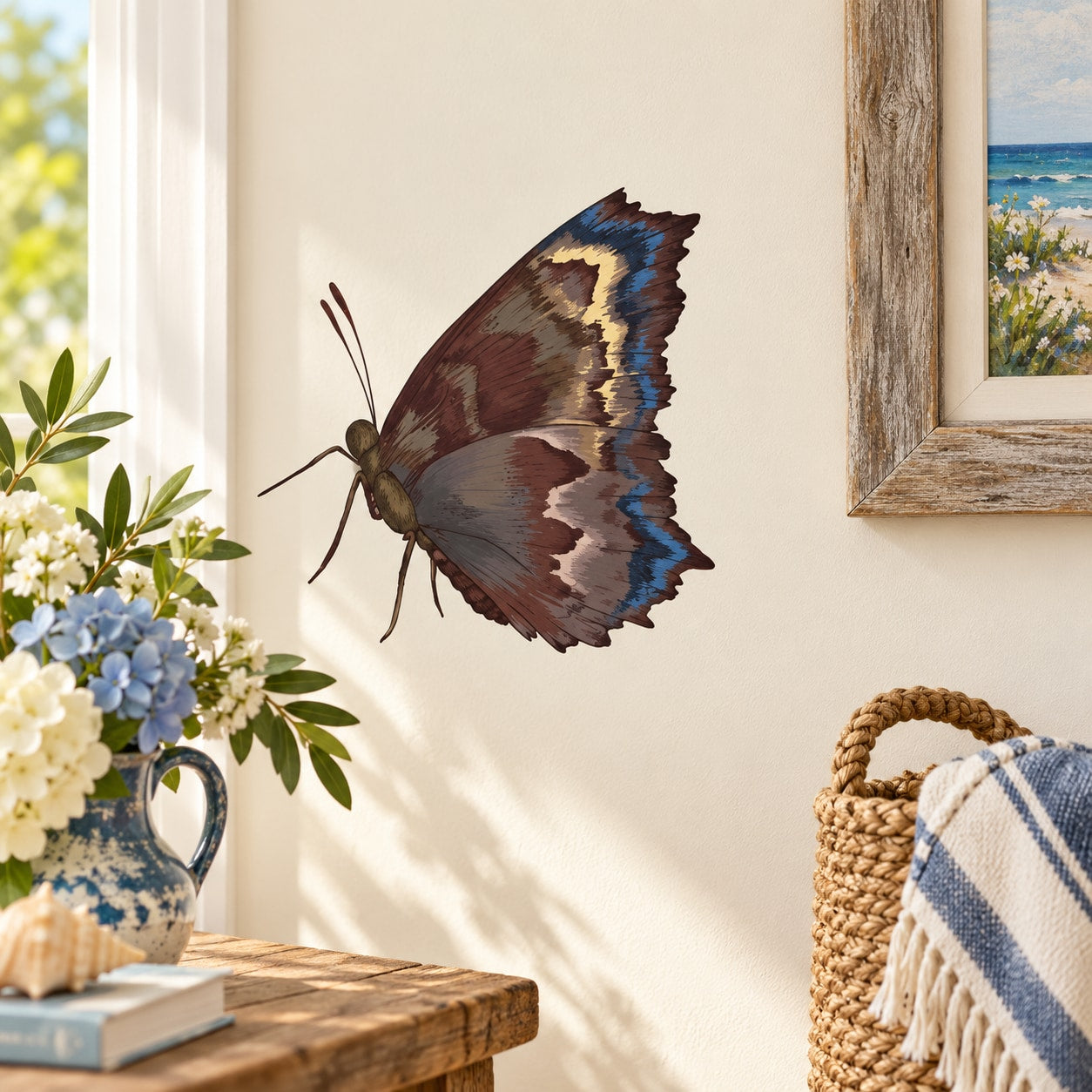 Brown and blue butterfly wall decal with earth-toned wings
