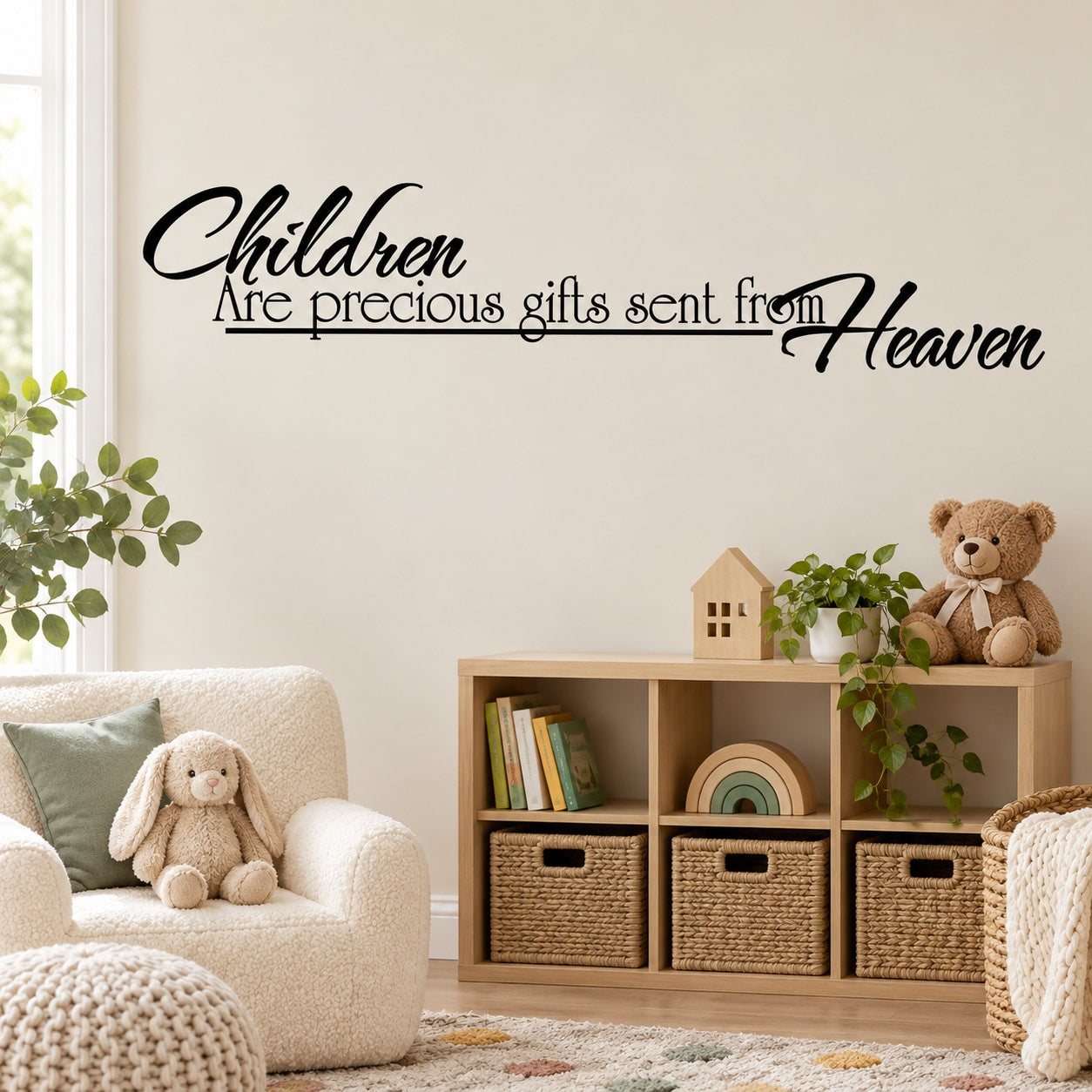 Children are precious gifts sent from Heaven wall decal with flowing black script text