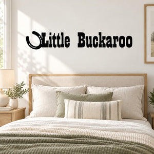 Black Little Buckaroo horseshoe wall decal, stylized cowboy lettering