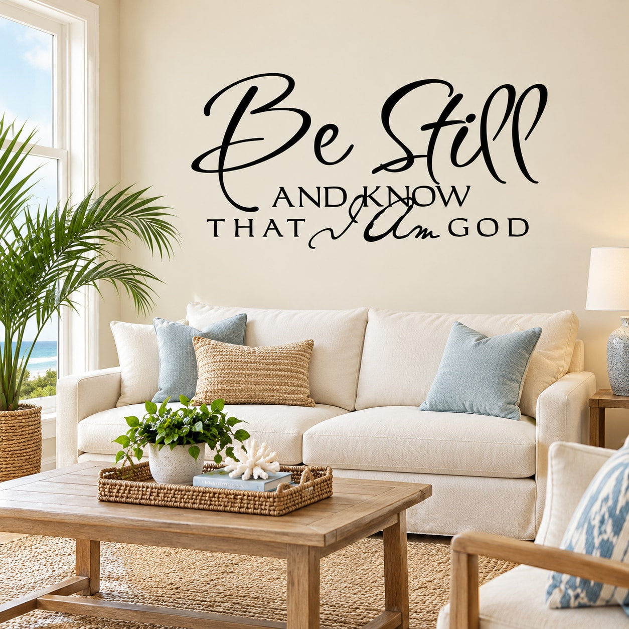 Inspirational wall decal reading 'Be still' and 'and know that I am God'