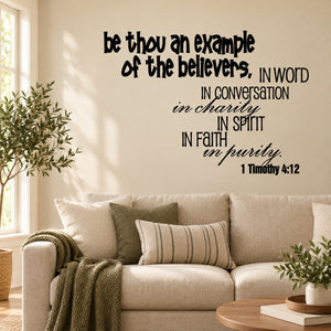 Inspirational wall decal with black script quote: 'Be thou an example'—1 Timothy 4:12