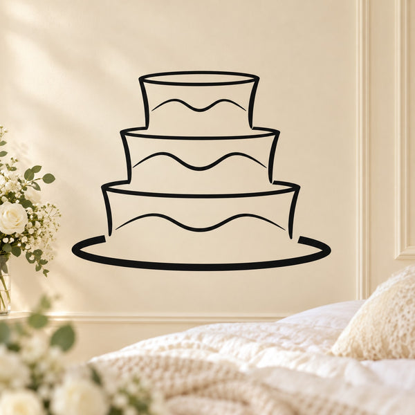 Stacked cake tier wall decal, black outline with wavy tier lines