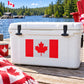 Canada flag sticker on a cooler: red maple leaf on white with red side bars
