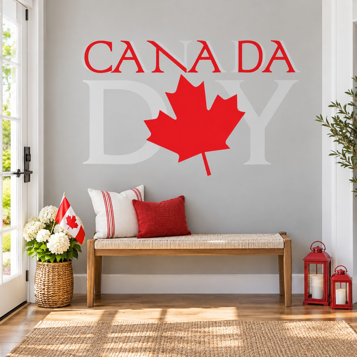 Canada die-cut decal with red maple leaf and red CANADA lettering