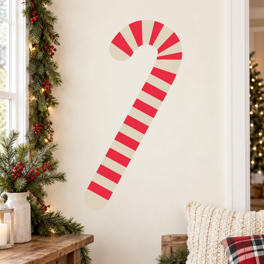 Candy cane sticker with red-and-white striped design