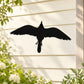 Flying cardinal bird wall decal, black silhouette in mid-flight