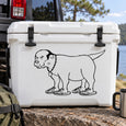 Cartoon dog decal sticker with black outline on light surface