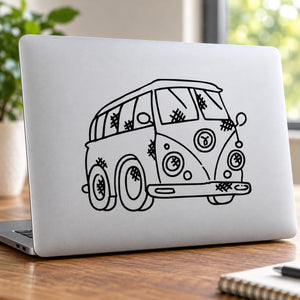 Black line-art VW wagon van decal sticker
