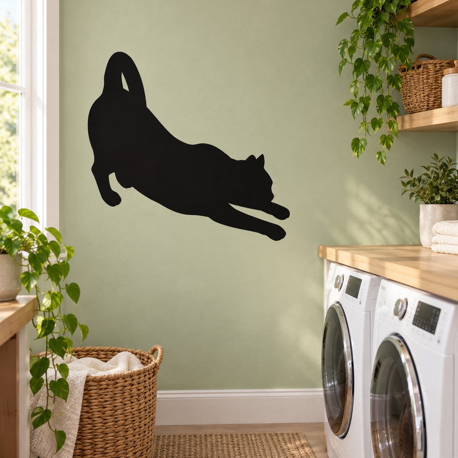 Black stretching cat wall decal silhouette