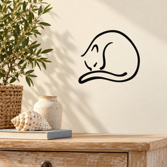 Sleeping cat wall decal with black outline
