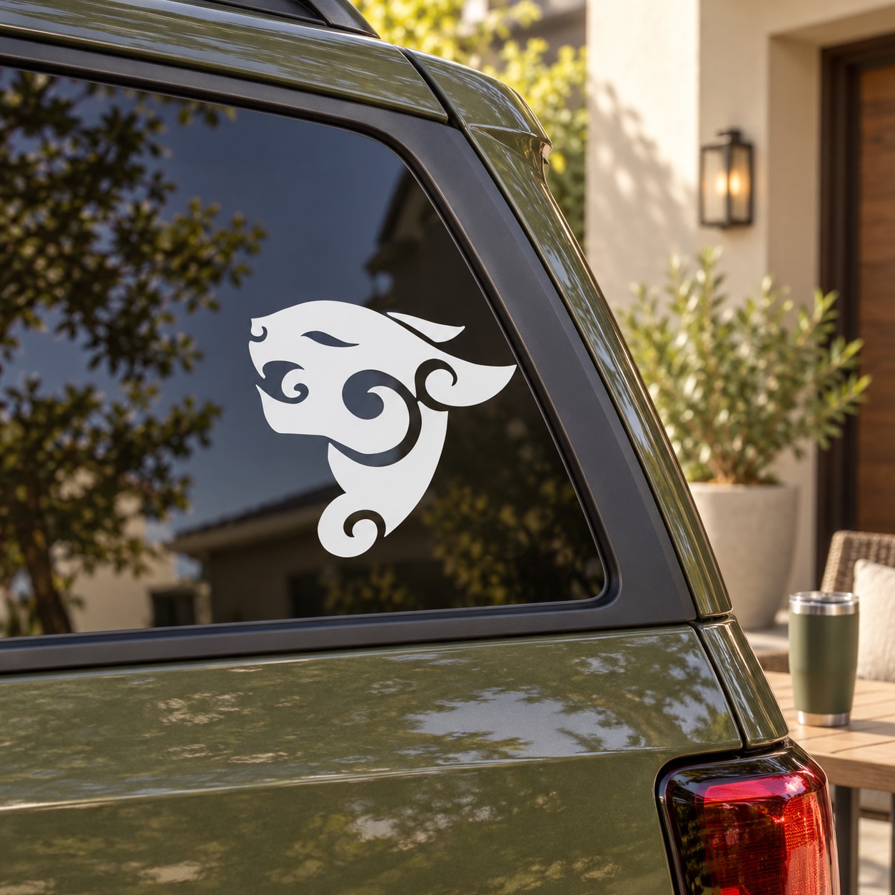 White tribal panther head decal for car window