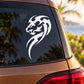 Tribal panther tattoo decal, white roaring face with tribal lines on dark surface