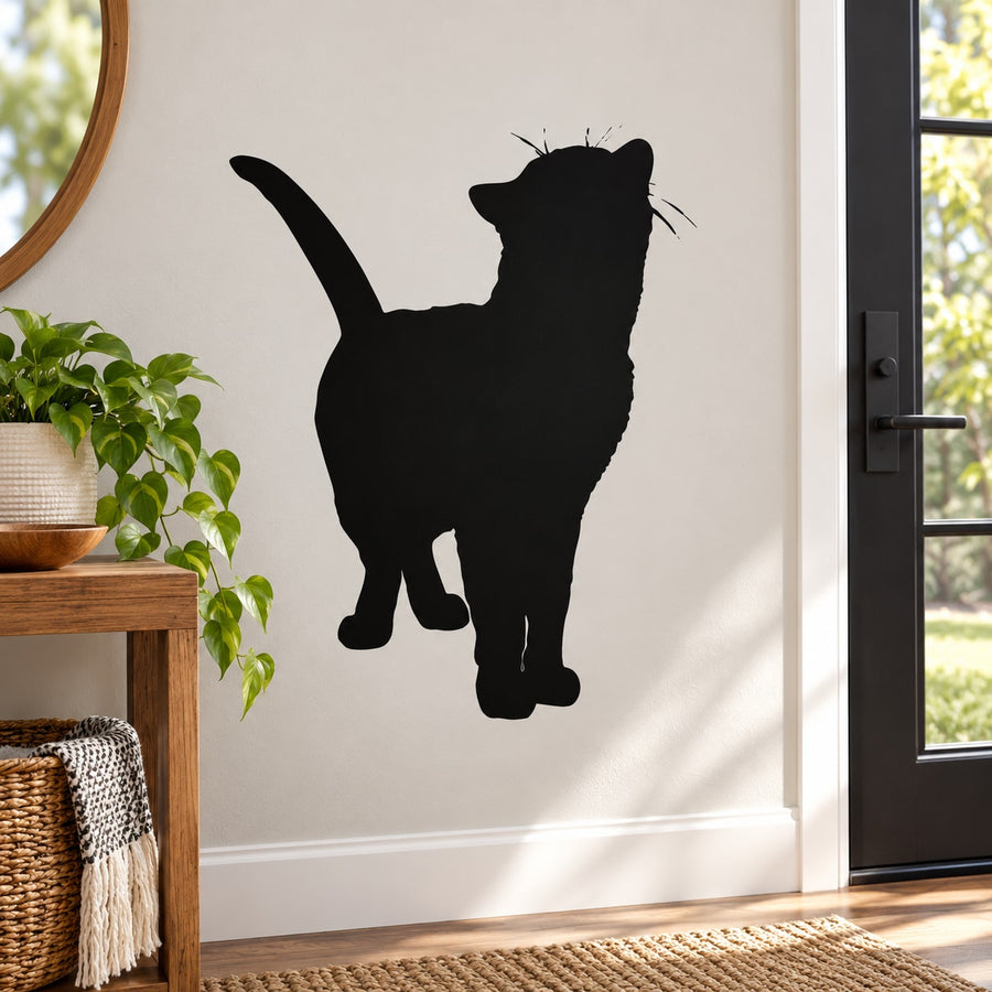 Black cat silhouette wall decal, facing forward