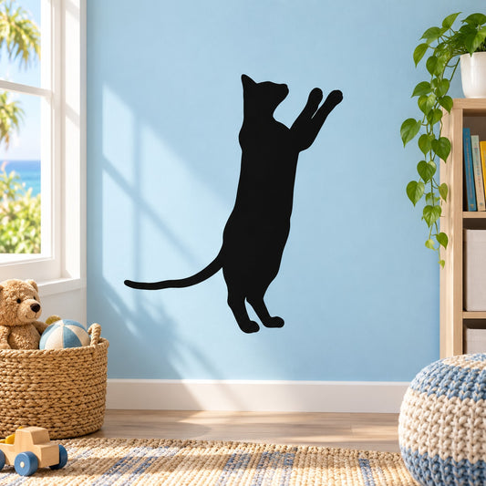 Black siamese cat pawing up wall decal silhouette