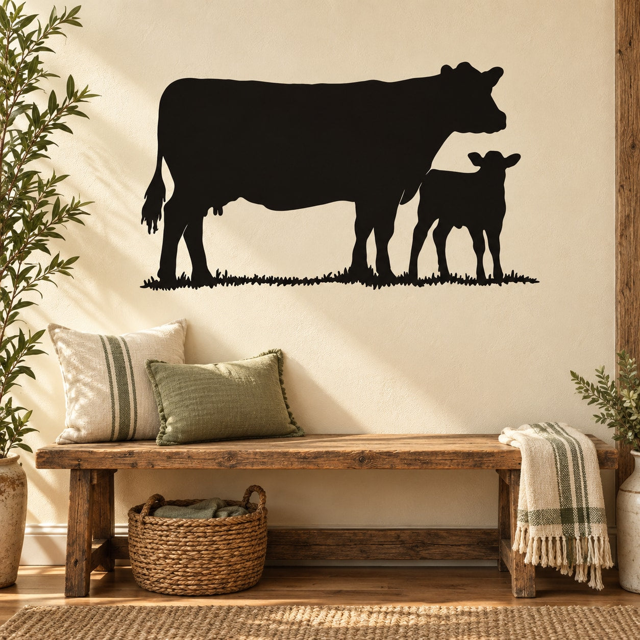 Black cow and calf silhouette wall decal