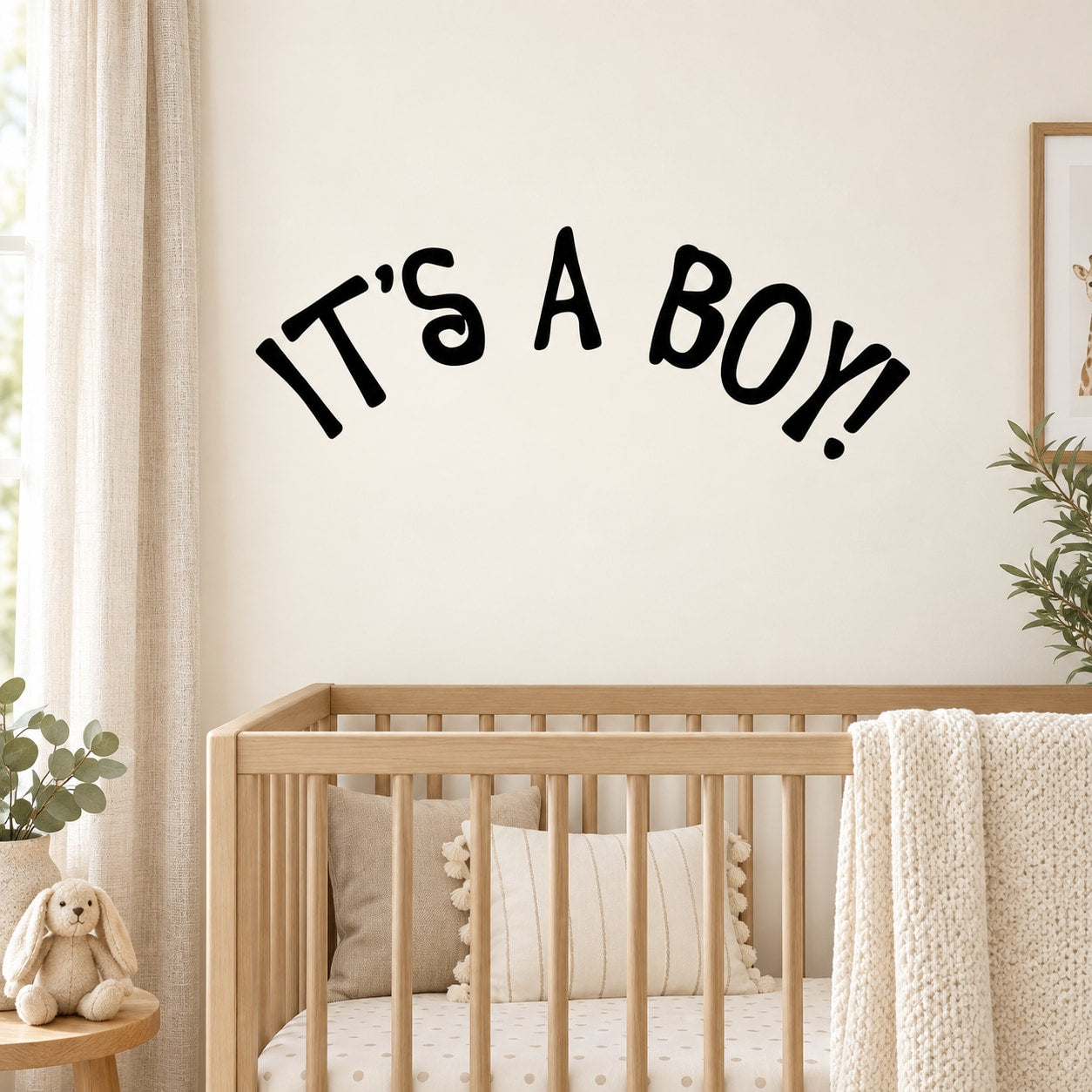 Baby boy wall decal: 'It's A Boy!' black lettering