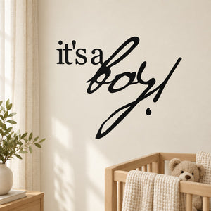 Kids wall quote decal reading "It's a boy!" in bold script lettering