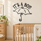 Boy umbrella wall decal with It's a Boy! text and umbrella outline