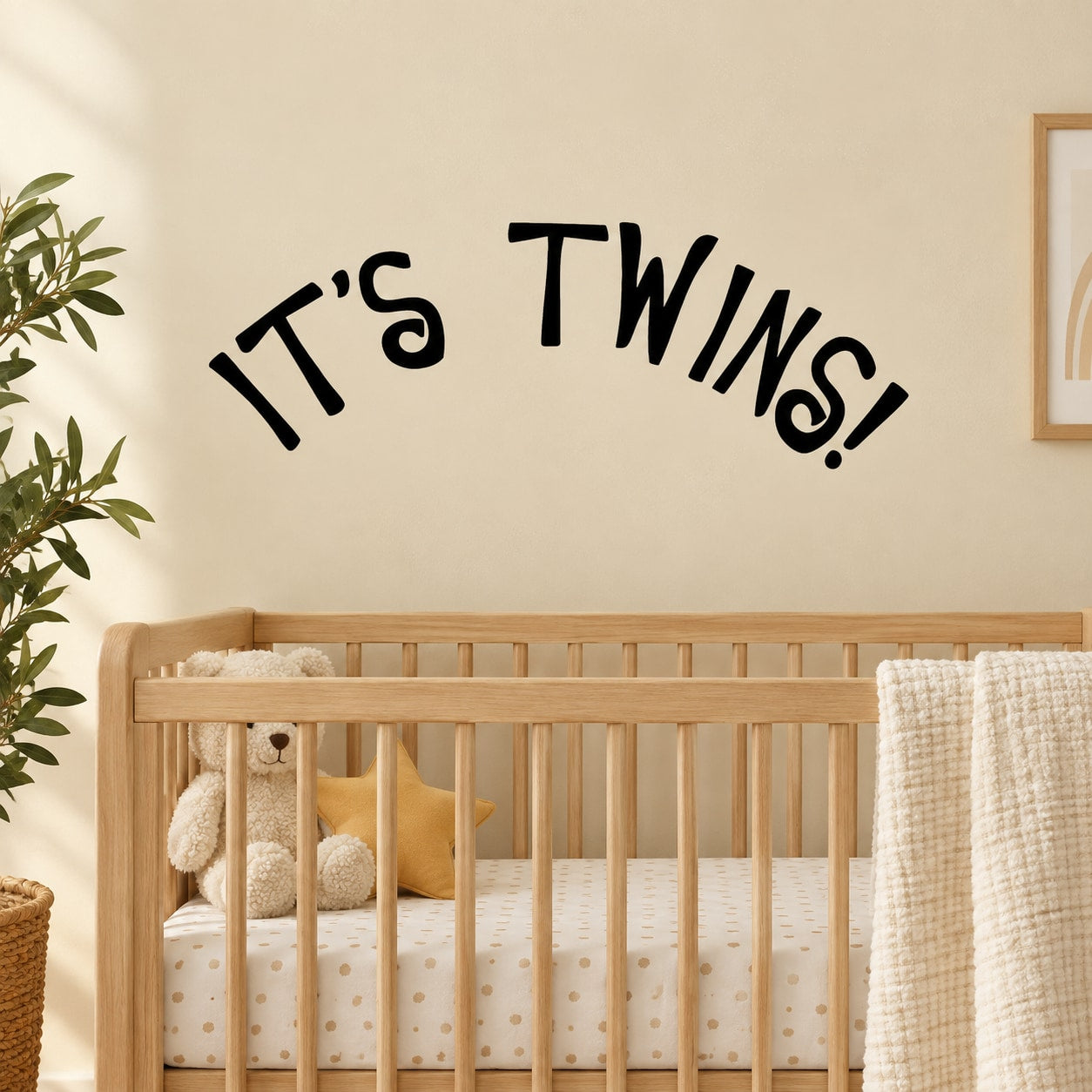 Wall decal: 'It's Twins!' lettering in black