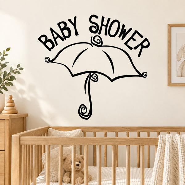 Baby shower umbrella wall decal: 'Baby Shower' text and umbrella graphic