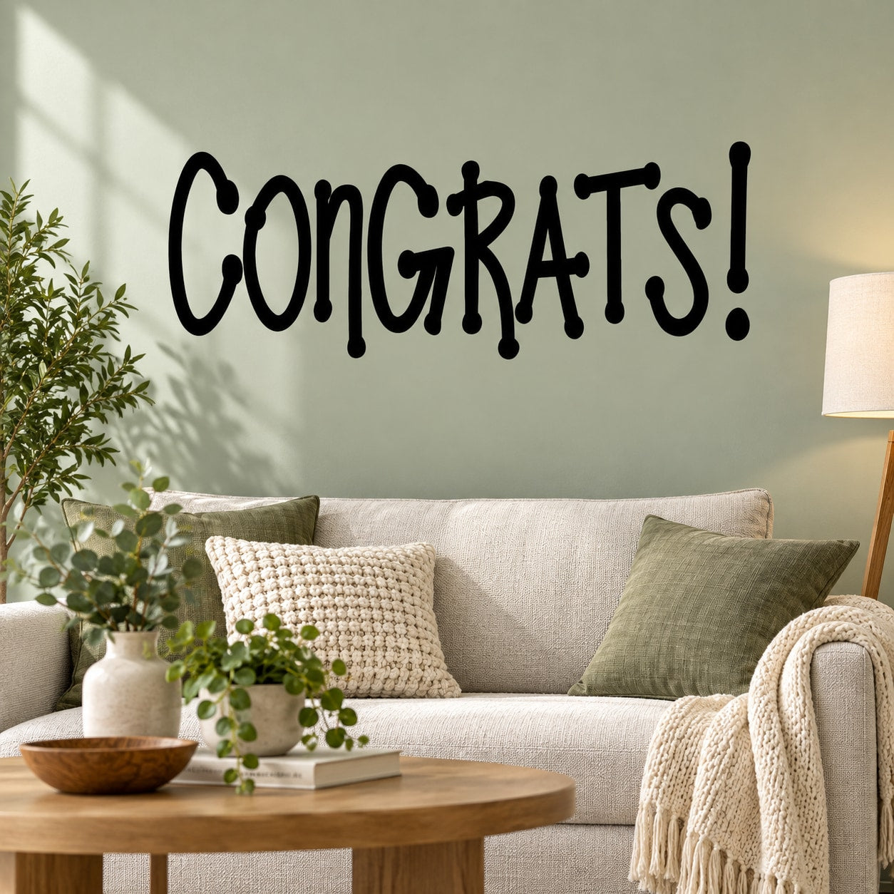 Congrats! wall quote decal with hand-lettered style lettering