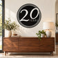 Black circular 20 Years celebration wall decal with white '20 YEARS' lettering