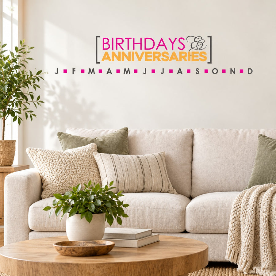 Birthdays & anniversaries calendar printed decal with month initial strip