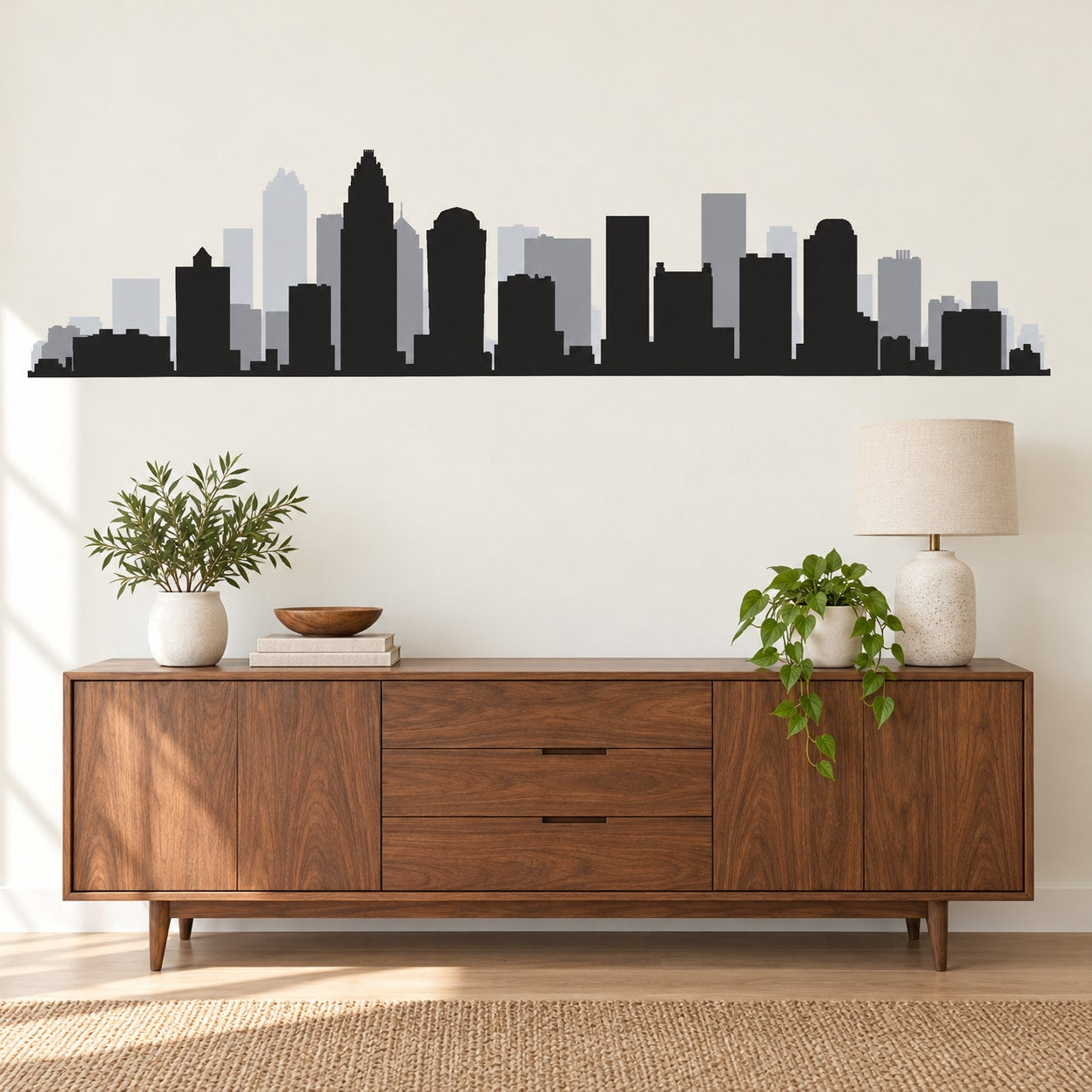North Carolina skyline wall decal with black city silhouette