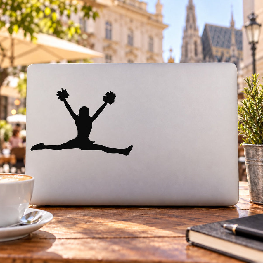 Cheerleader pom pom decal silhouette on a white surface