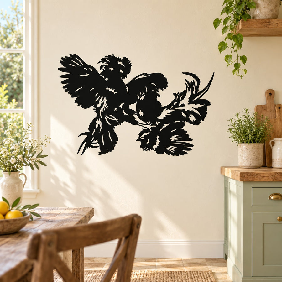Rooster combat wall decal, black silhouette of fighting rooster