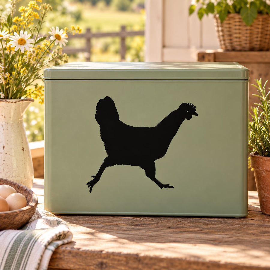 Long-tailed chicken decal with black long-tail chicken silhouette