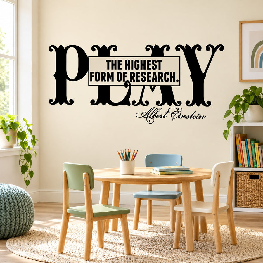 Einstein quote wall decal: 'THE HIGHEST FORM OF RESEARCH' with signature