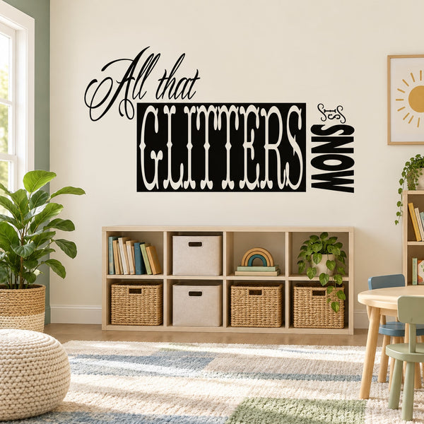 Black winter quote wall decal with 'SNOW' and icicle-style letters