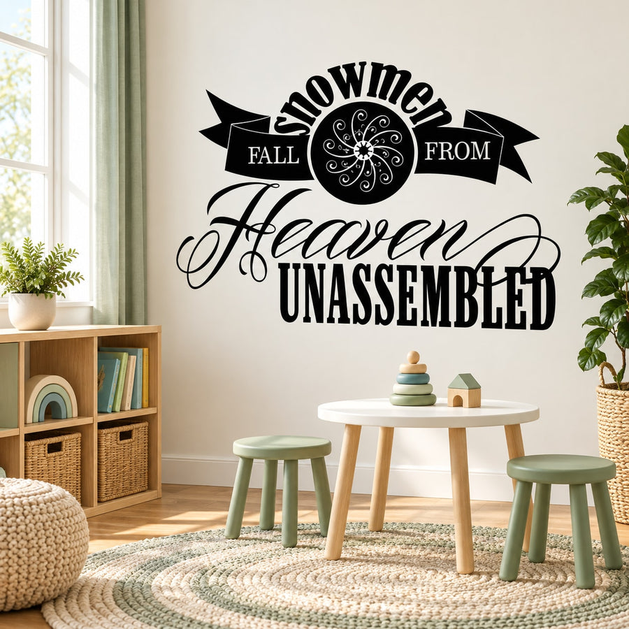 Snowmen fall-from-heaven unassembled decal wall sticker with banner and lettering