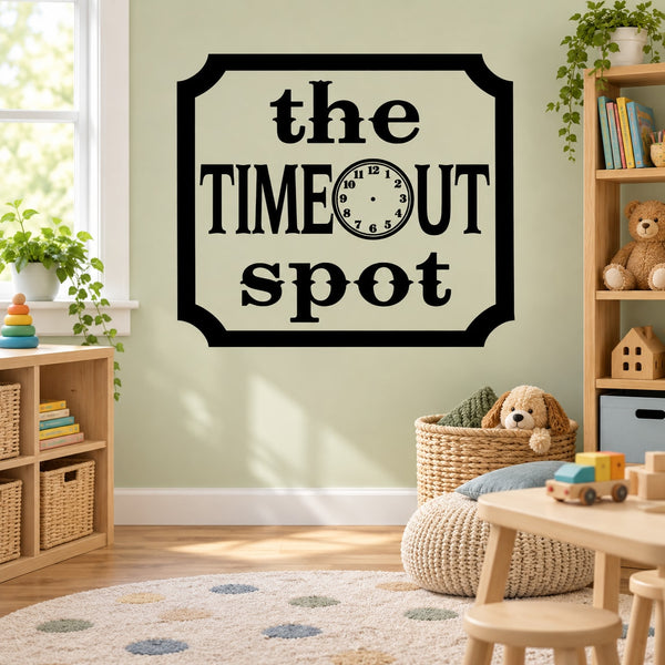 Timeout spot wall decal with black octagon frame and large bold typography