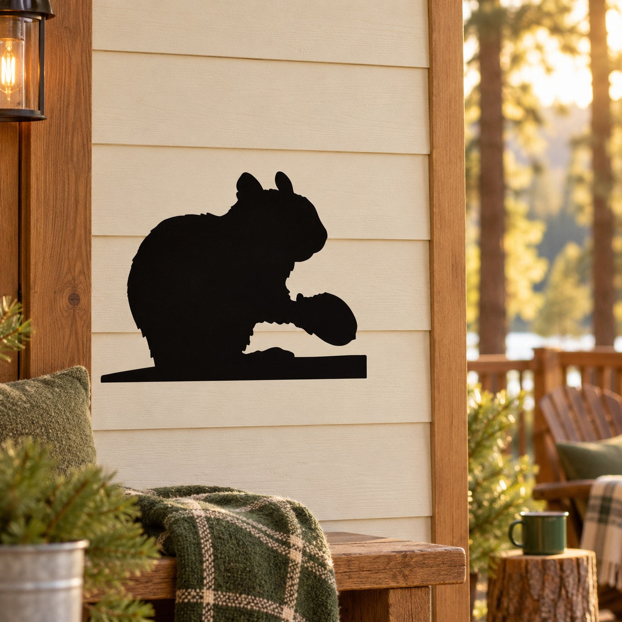 Chipmunk wall decal, black silhouette sitting on small platform