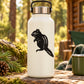 White water bottle with black standing chipmunk decal and metal handle lid