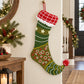 Hanging elf Christmas stocking wall decal, green and red with star and candy print