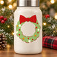 Christmas wreath frame sticker with red bow and festive star garland border
