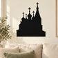 Black church silhouette wall decal with steeple and crosses